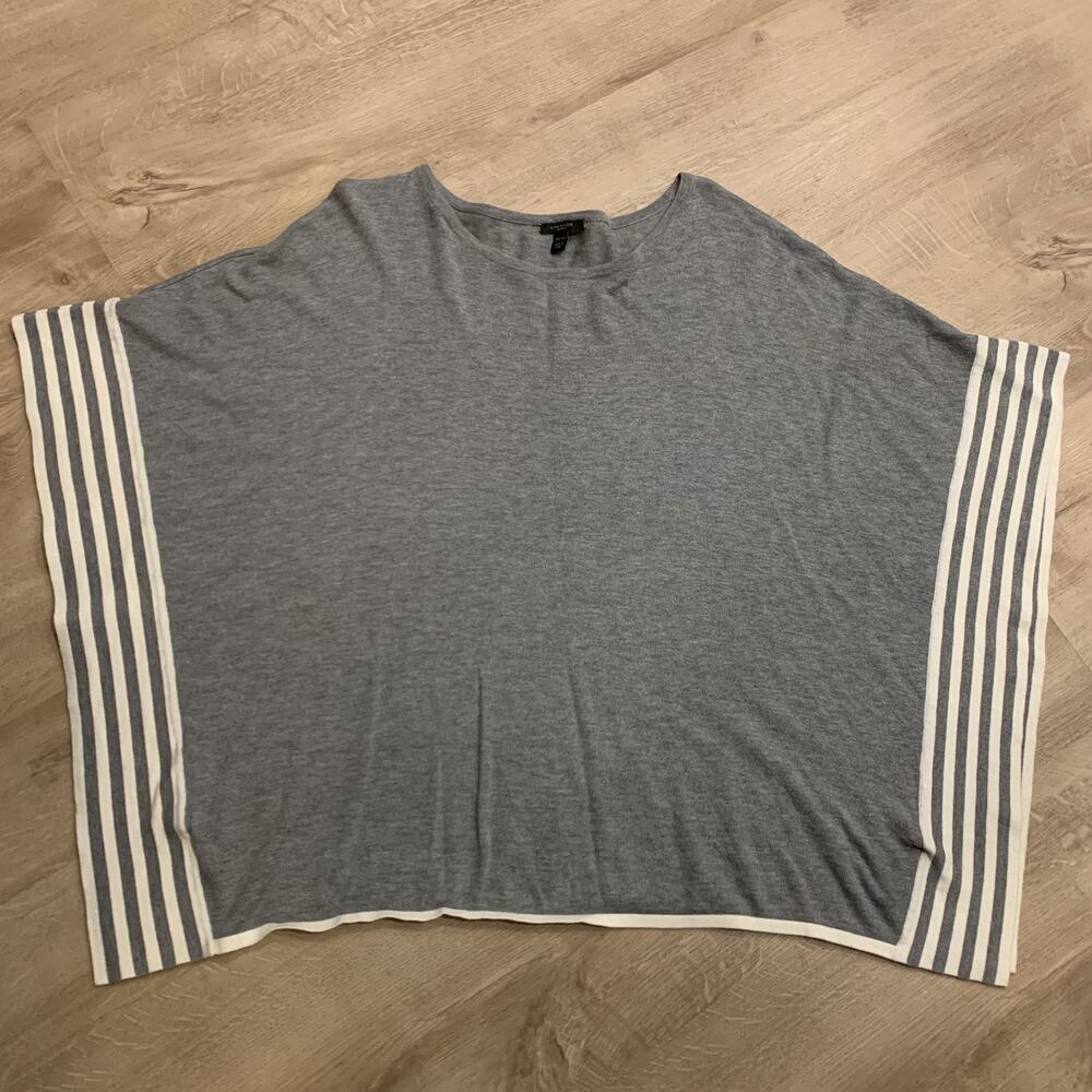 Ann Taylor Factory Heather Gray Poncho Sweater Women's One Size White Stripe